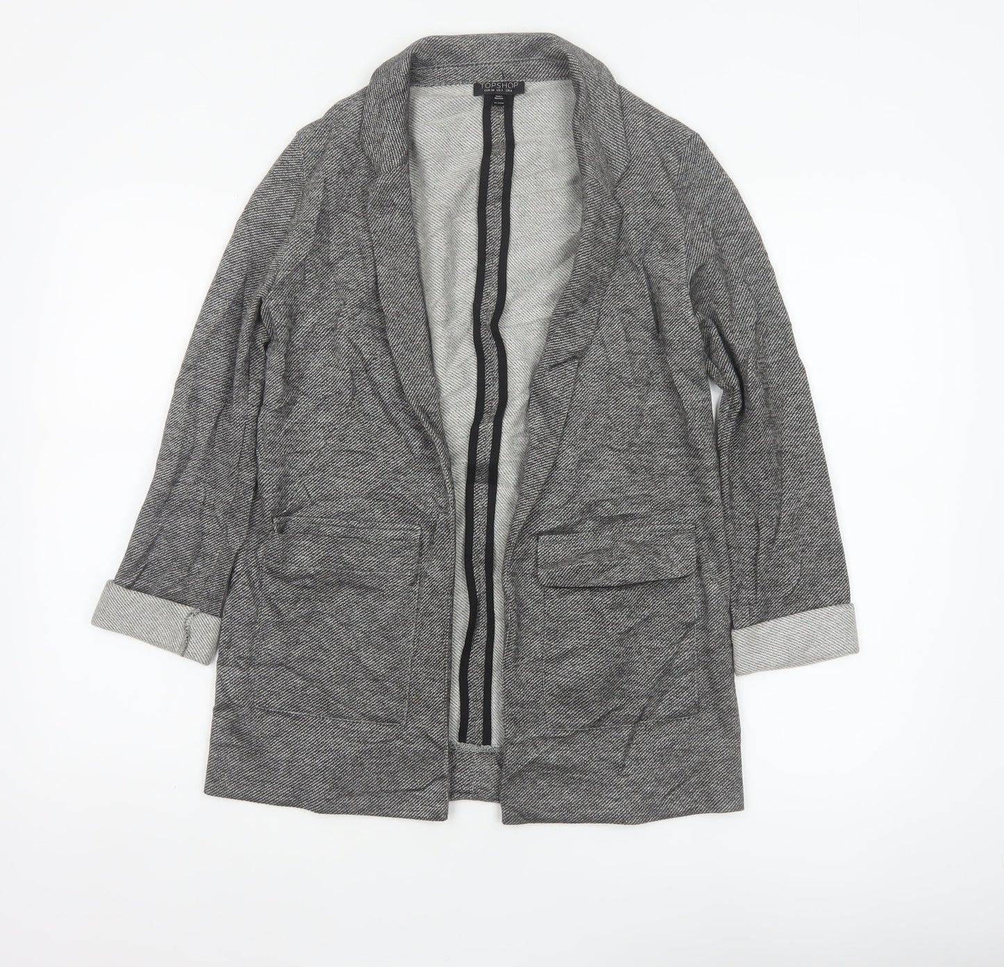 Topshop Women Grey Herringbone Blazer UK 6 Single-Breasted Cotton