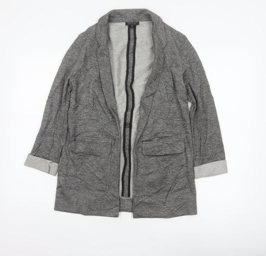Topshop Women Grey Herringbone Blazer UK 6 Single-Breasted Cotton