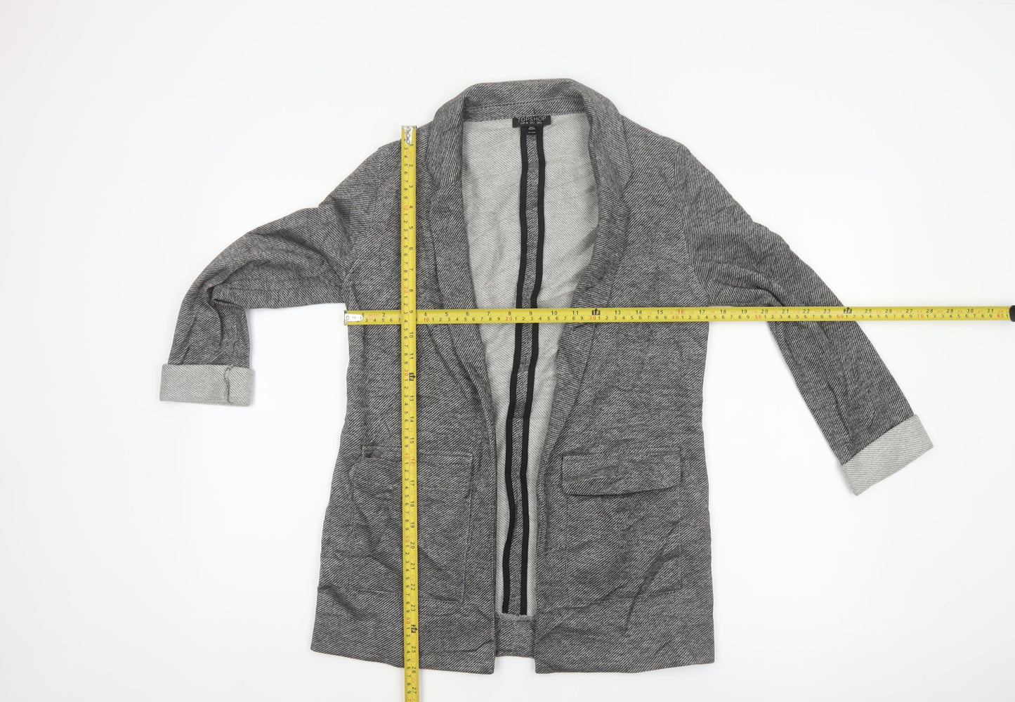 Topshop Women Grey Herringbone Blazer UK 6 Single-Breasted Cotton