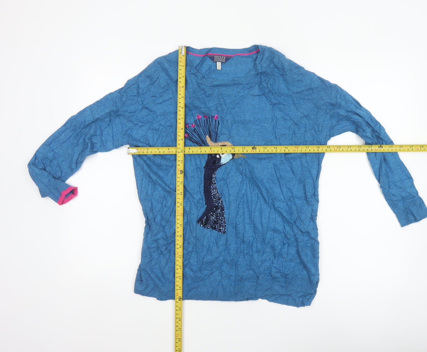 Joules Women’s Blue UK 6 Sequin Peacock Bird Long Sleeve Jumper