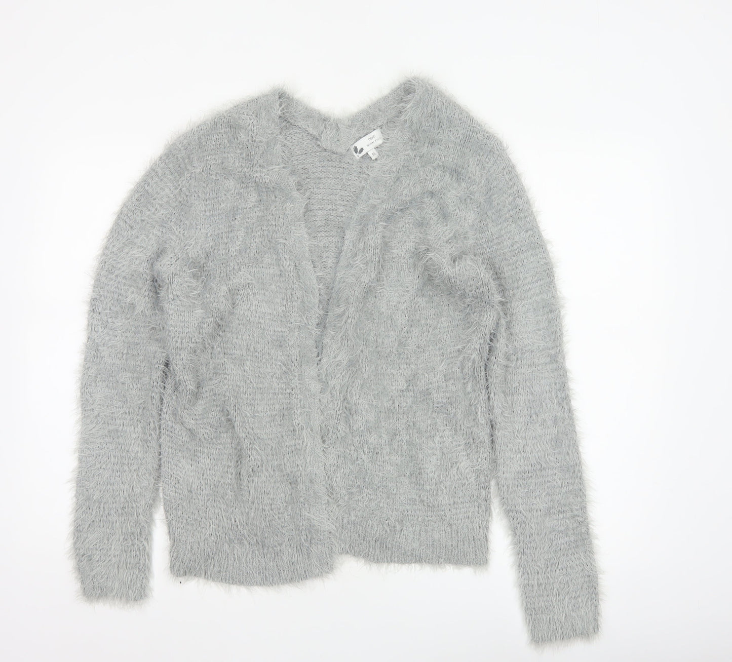 Next Women Grey M Fluffy V-Neck Open Knit Pullover Jumper