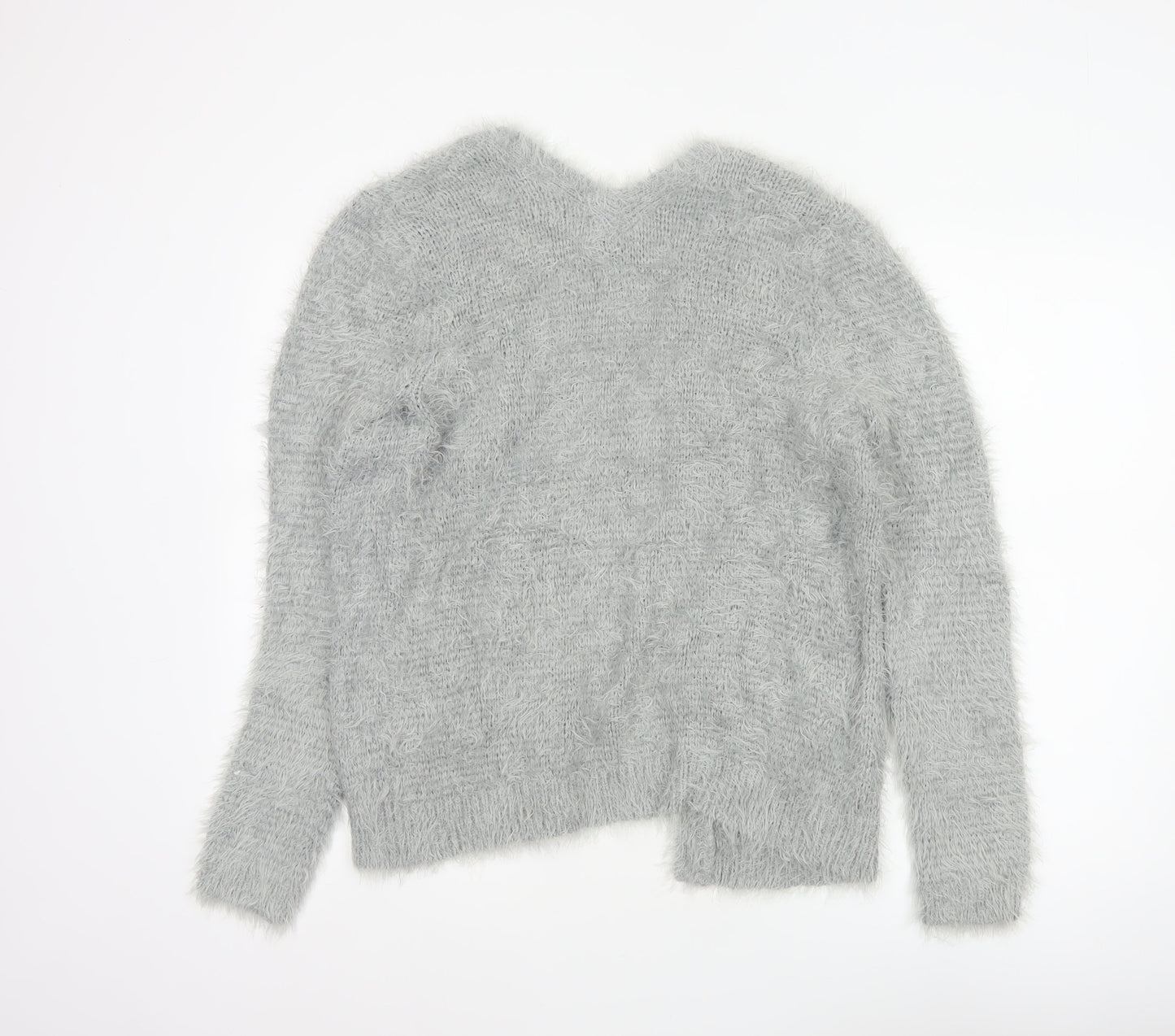 Next Women Grey M Fluffy V-Neck Open Knit Pullover Jumper