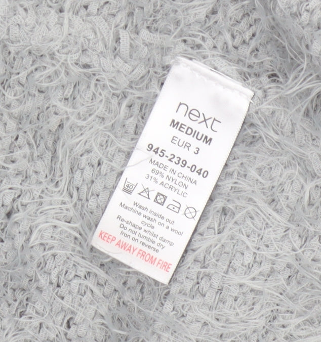 Next Women Grey M Fluffy V-Neck Open Knit Pullover Jumper