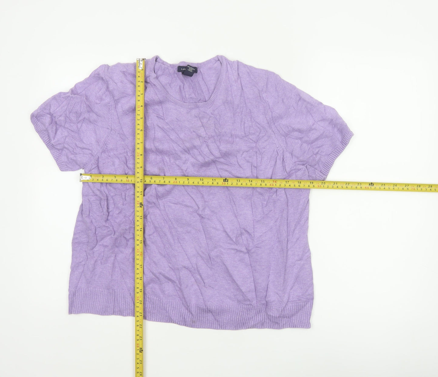 Lands' End Women Purple UK 20/22 Short Sleeve Cotton Cashmere Jumper