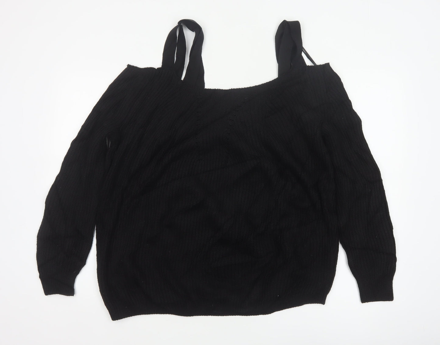 River Island Women's Black UK 10 Tie Shoulder Cable Knit Jumper