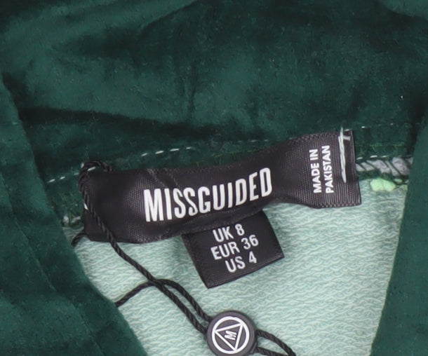 Missguided Women Green UK 8 Cropped Varsity Jacket Logo Full Zip