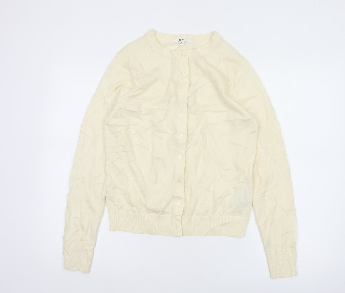Uniqlo Women Ivory S 100% Wool Button Knit Cardigan