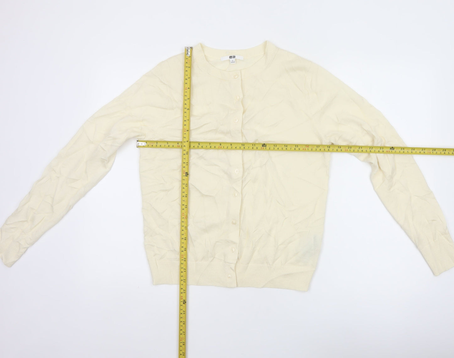 Uniqlo Women Ivory S 100% Wool Button Knit Cardigan