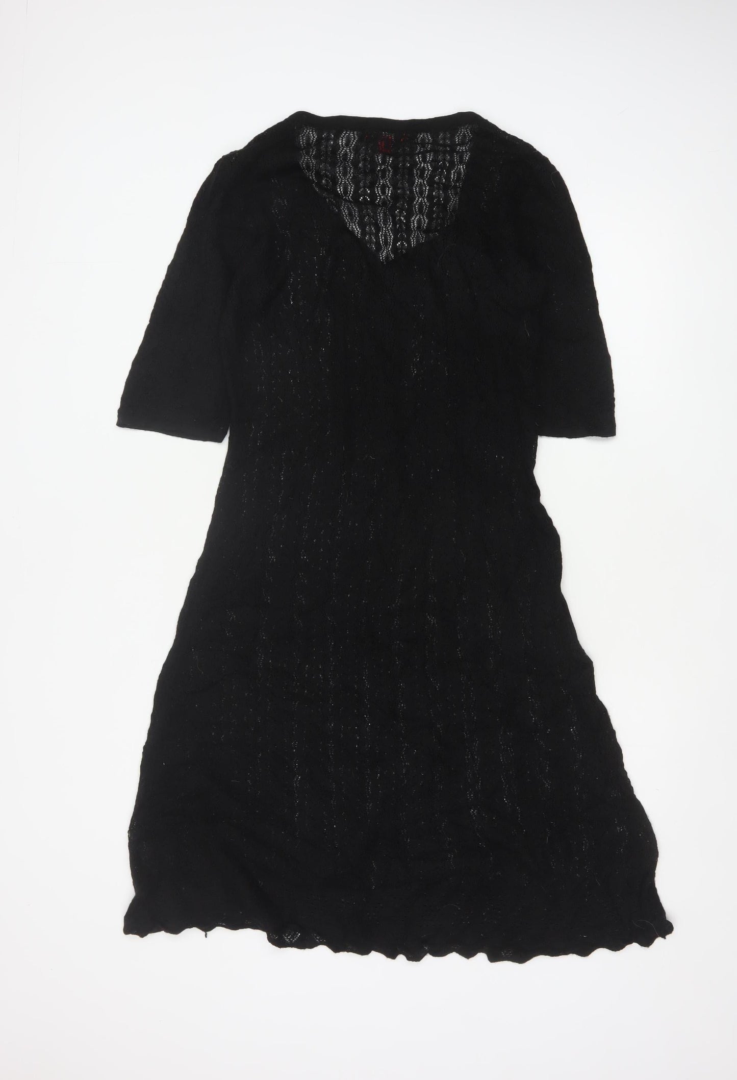 Monsoon Women Black L A-Line Knit Long V-Neck Button Dress