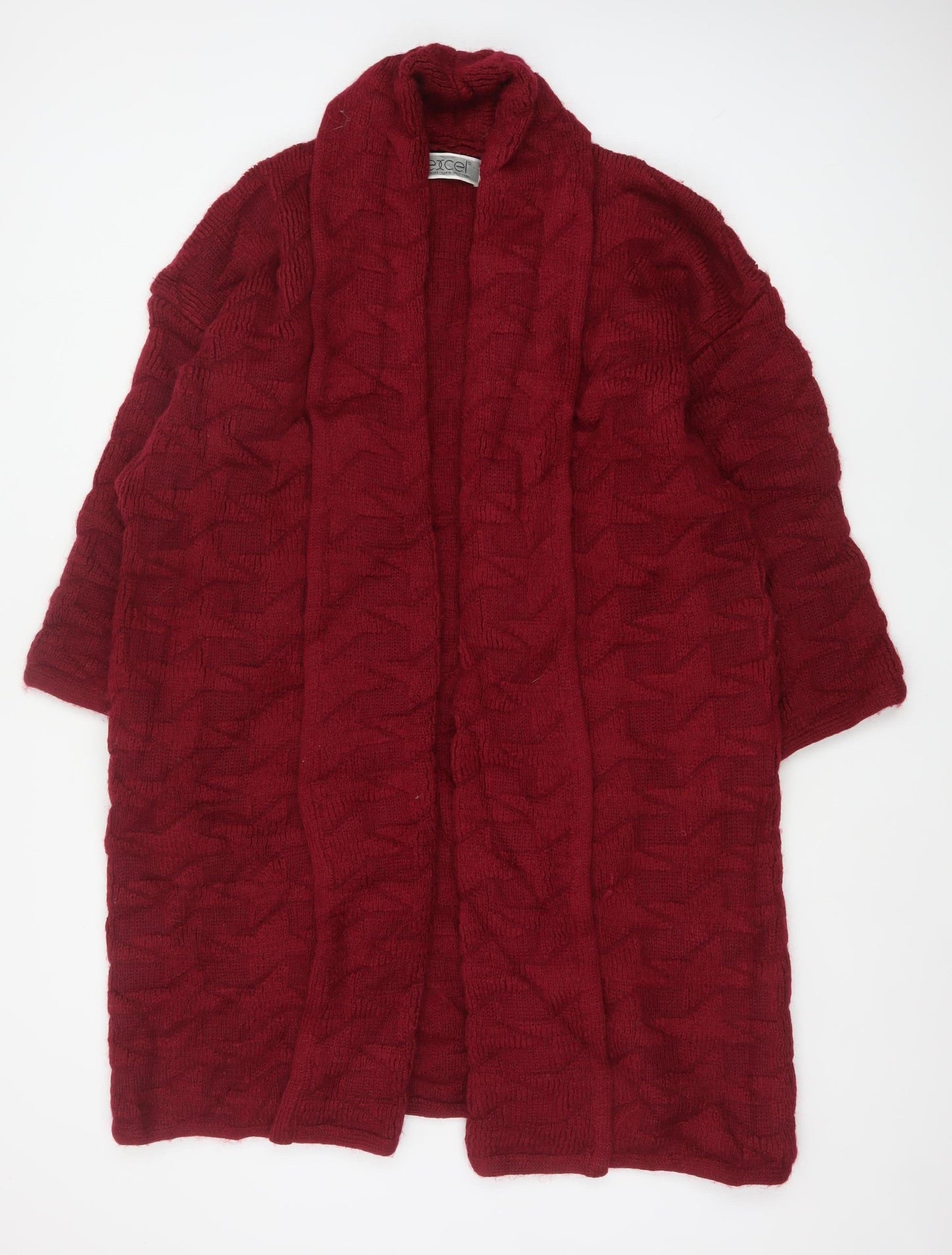 Excel Women’s Red L Chunky Knit Open Cardigan Mohair Wool