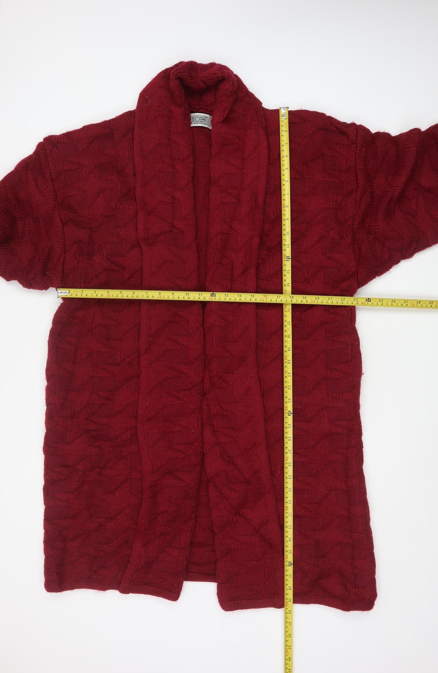 Excel Women’s Red L Chunky Knit Open Cardigan Mohair Wool