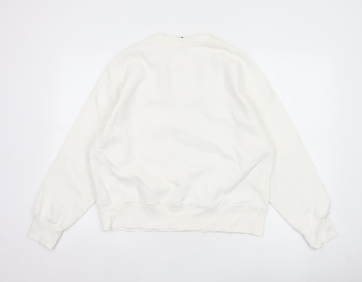 H&M Women Ivory S Floral Embroidered Cutwork Crew Neck Sweatshirt