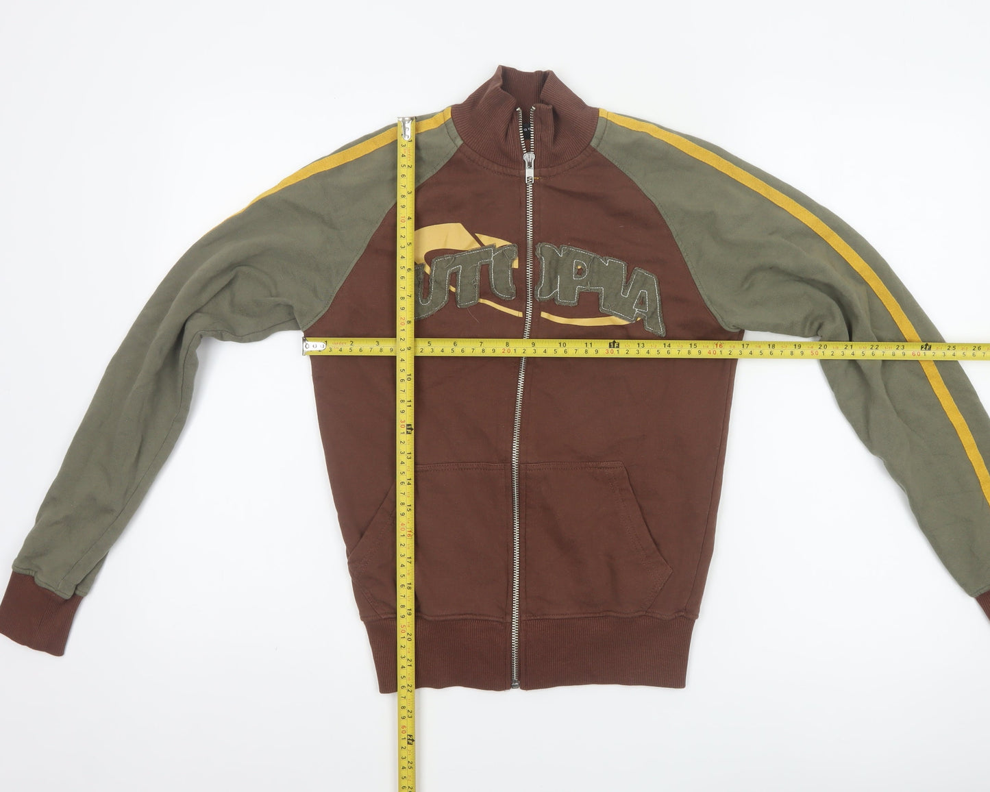 Urban Outfitters Women Brown Green 2XS Bomber Jacket Logo Full Zip