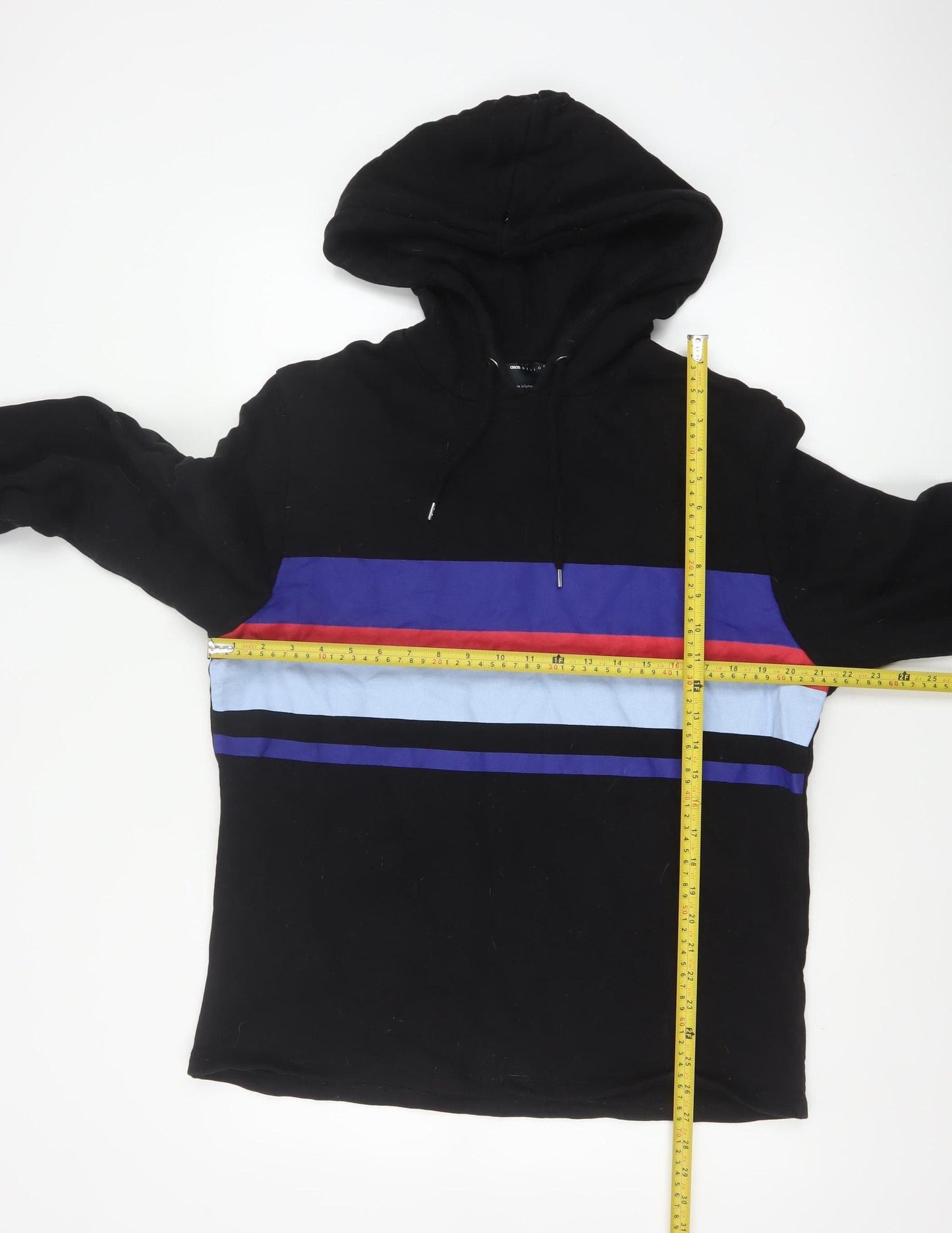 ASOS Men’s Black S Pullover Hoodie Colour Block Striped Cotton