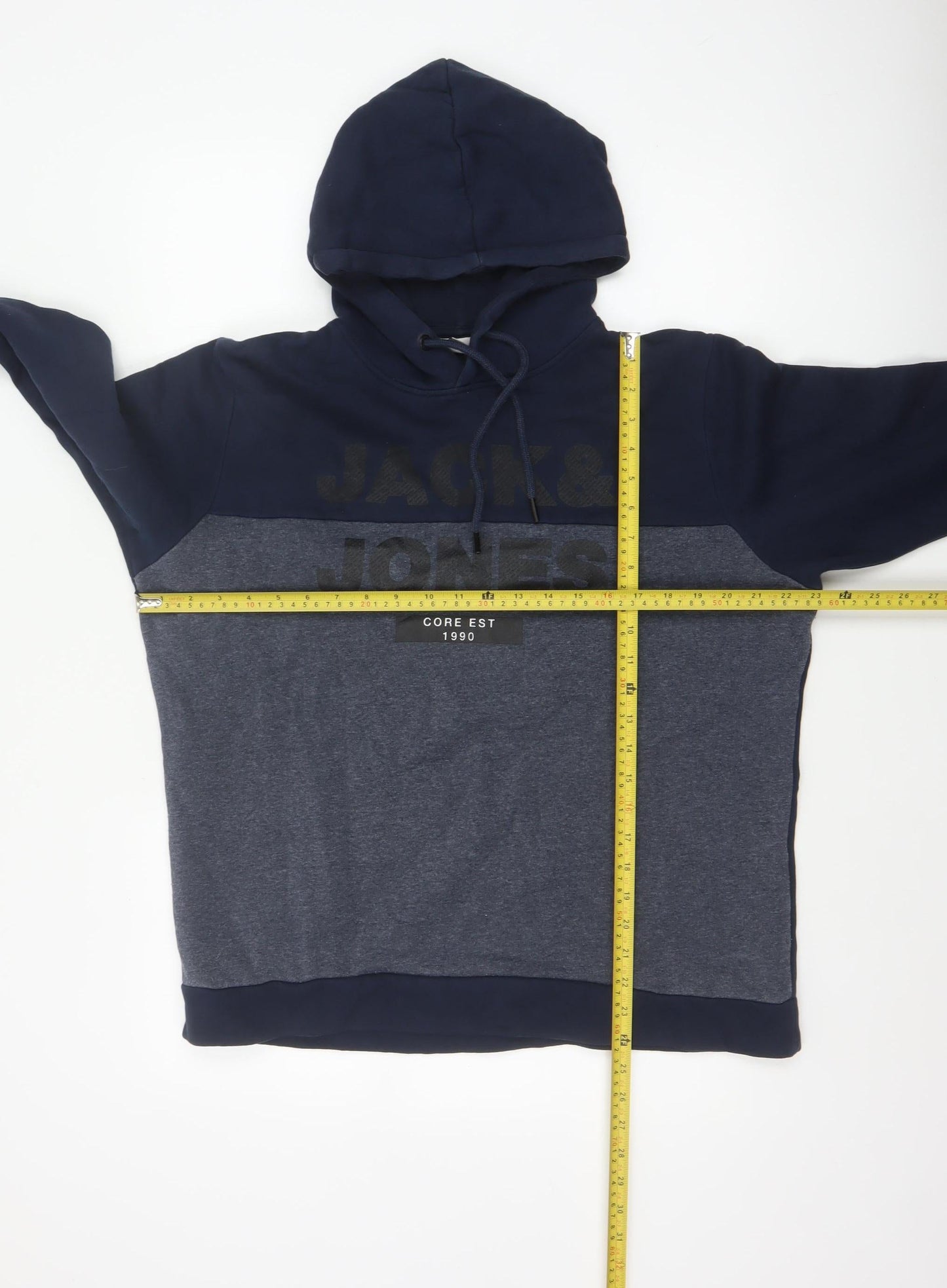 Jack & Jones Men Navy Grey L Pullover Hoodie Logo Graphic