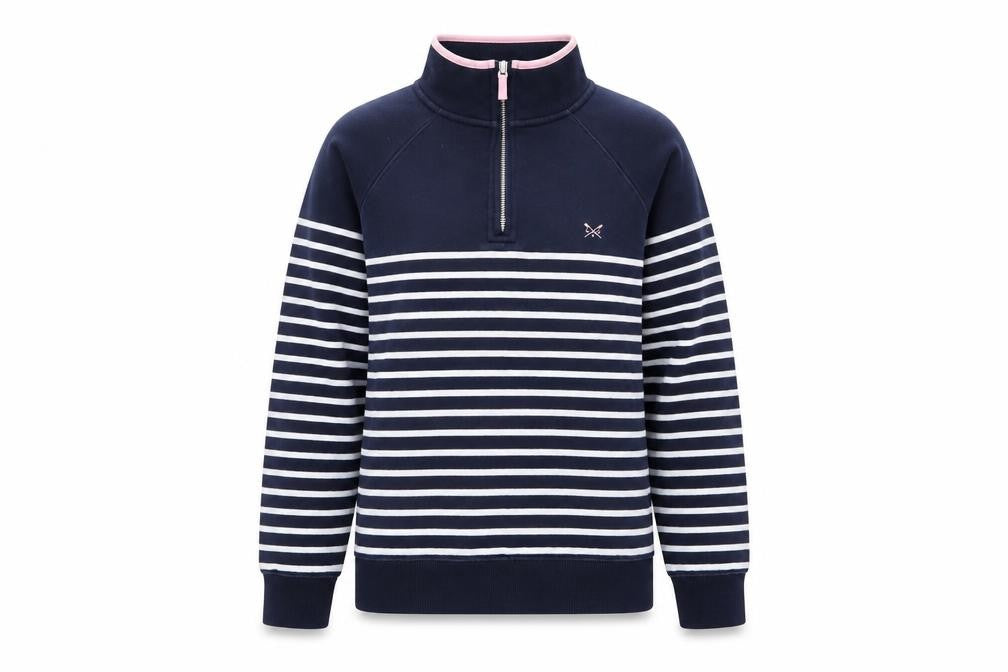 Crew Clothing Company Women’s Blue Striped 1/4 Zip Sweatshirt Size 14