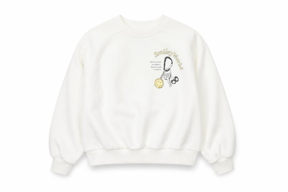 Front view of Smiley World girls’ white 10-11 years pullover graphic sweatshirt