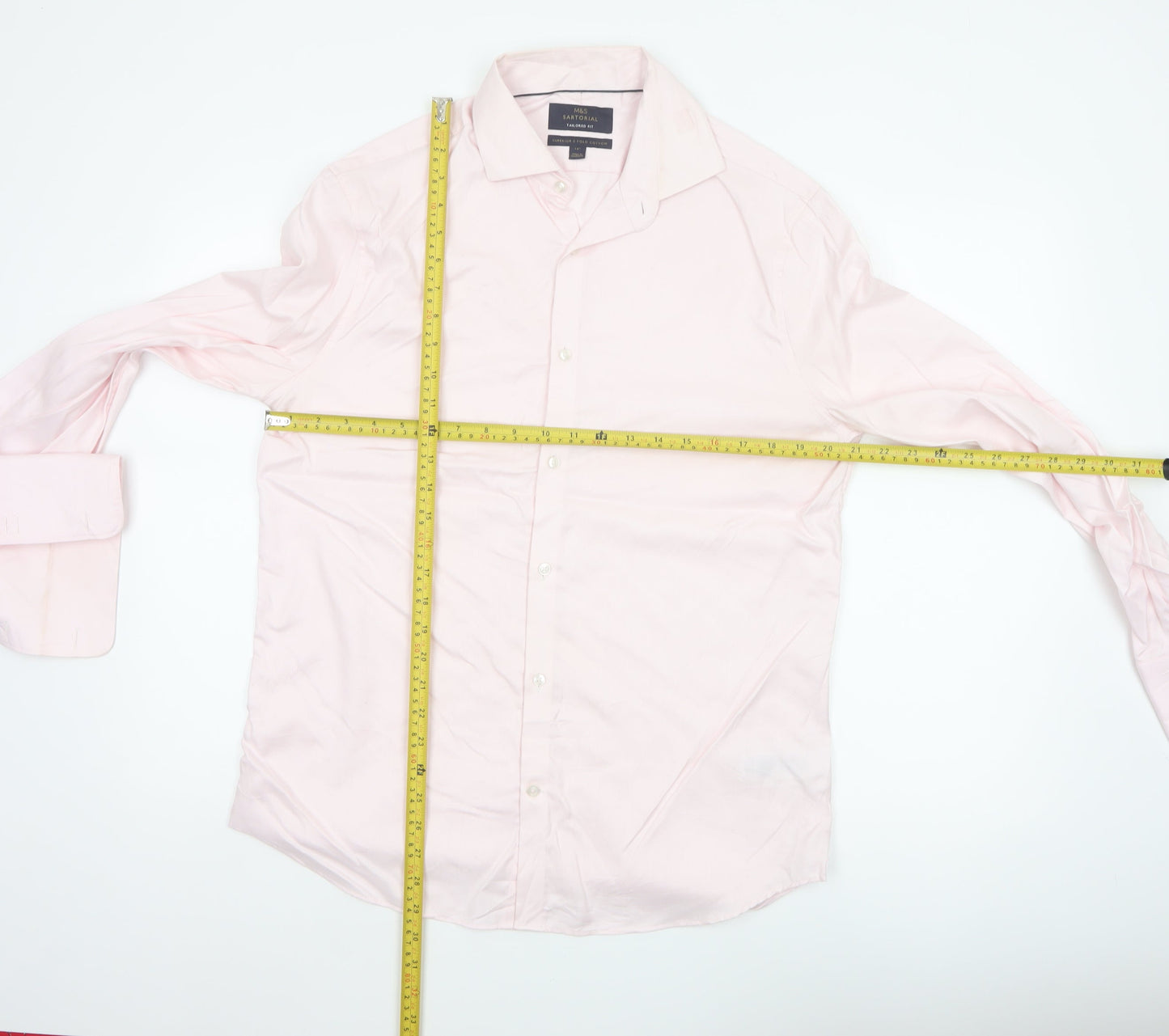 Marks and Spencer Men Pink 16.5 Slim Herringbone Cotton Formal Shirt