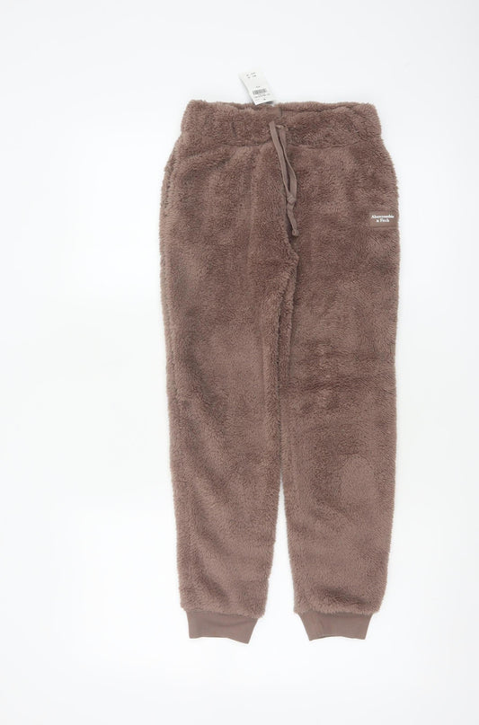 Abercrombie & Fitch Girls Brown 9-10 Years Faux Fur Fleece Jogger Trousers