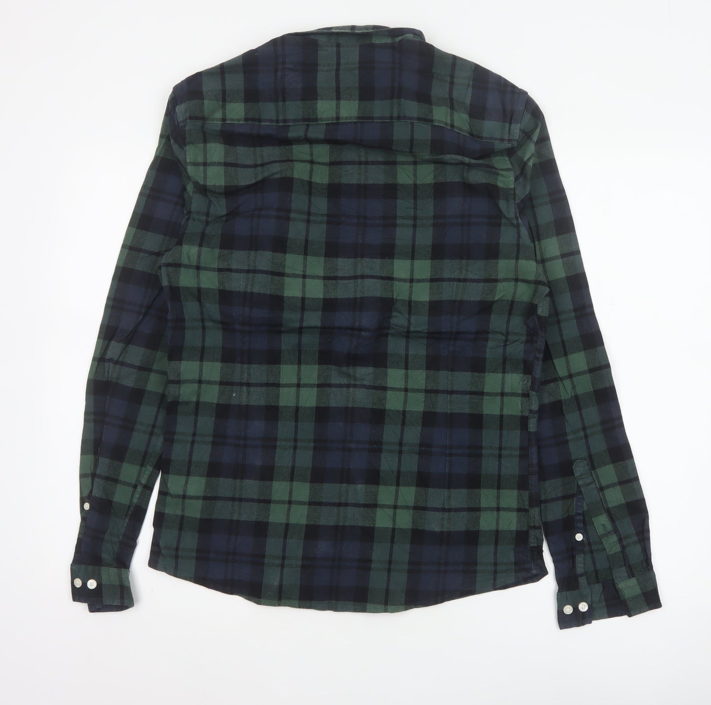 ASOS Men Green Navy Plaid Button-Down Long Sleeve Shirt M