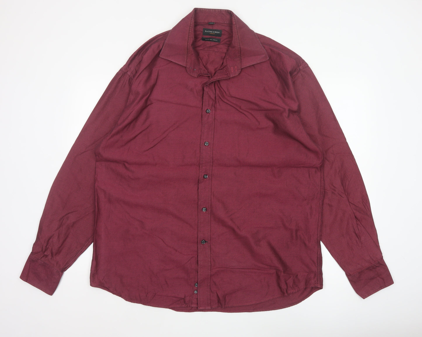 Racing Green Men’s Red 18/46 Long Sleeve Cotton Button-Up Shirt
