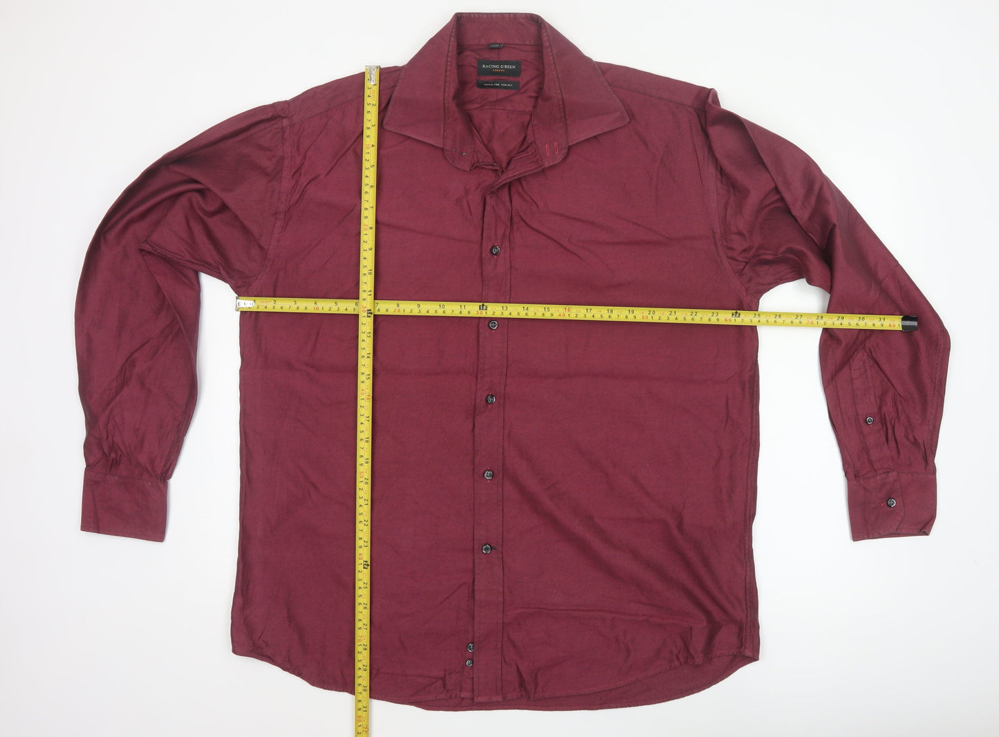 Racing Green Men’s Red 18/46 Long Sleeve Cotton Button-Up Shirt