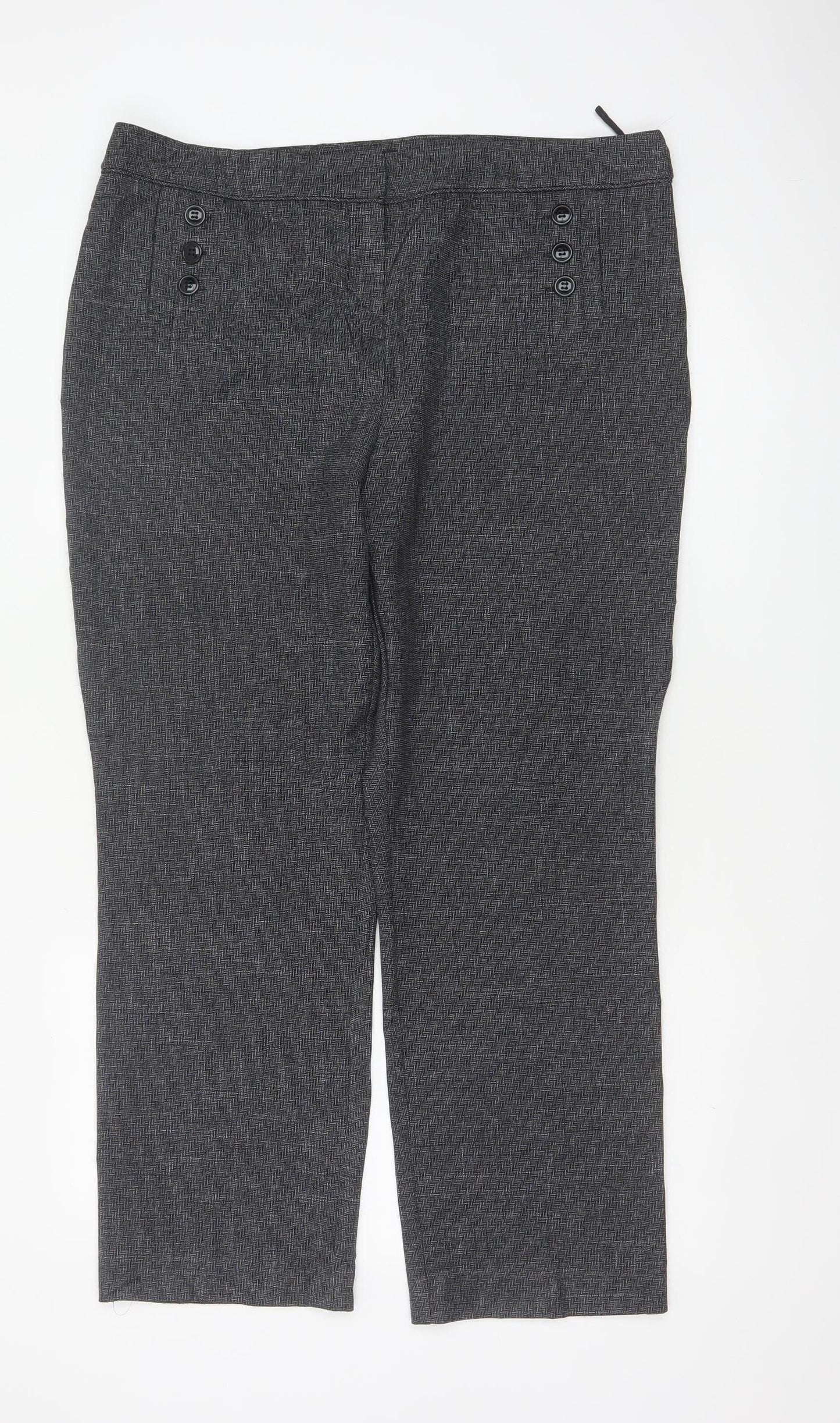 M&Co Women’s Grey Size 16 Herringbone Tailored Straight Trousers