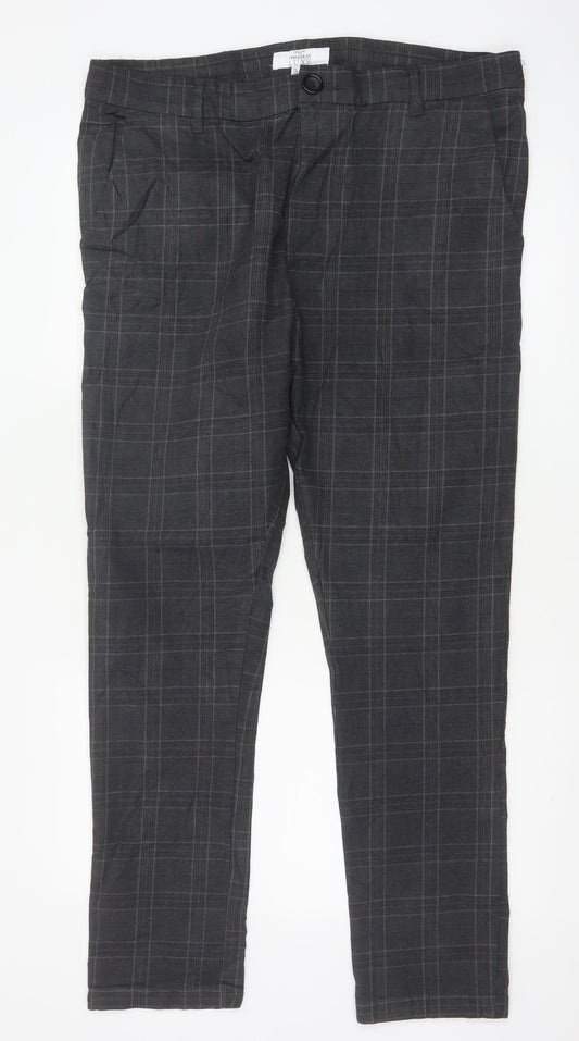 Threadbare Luxe Men’s Grey Check Slim Tapered Chino Trousers UK 38