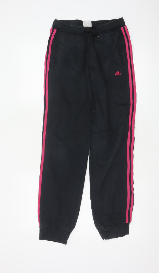 Adidas Girls Black Pink Stripe Jogger Trousers 13-14 Years