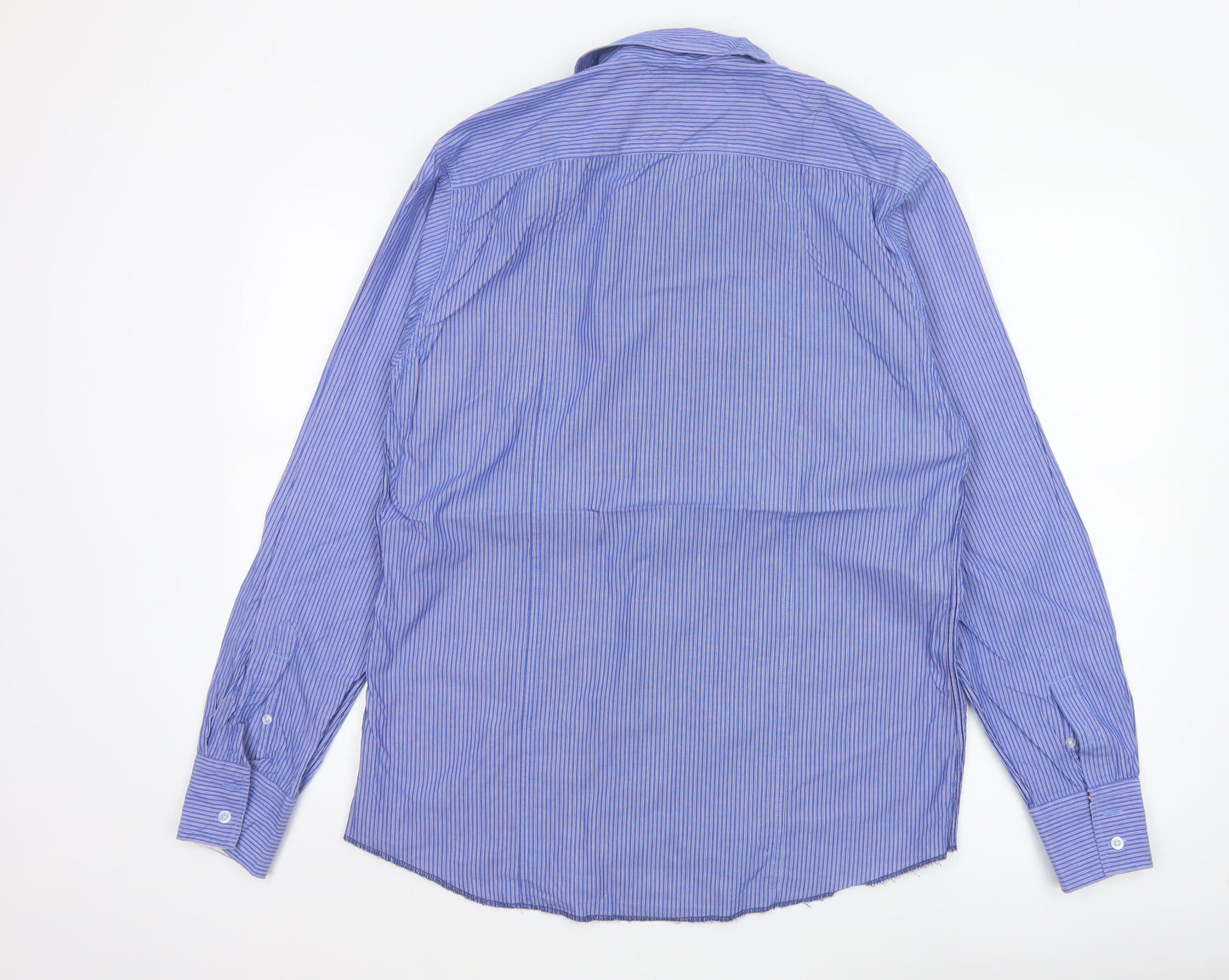 Cc Milano Italy Men’s Blue Striped Cotton Button-Up Shirt Size L