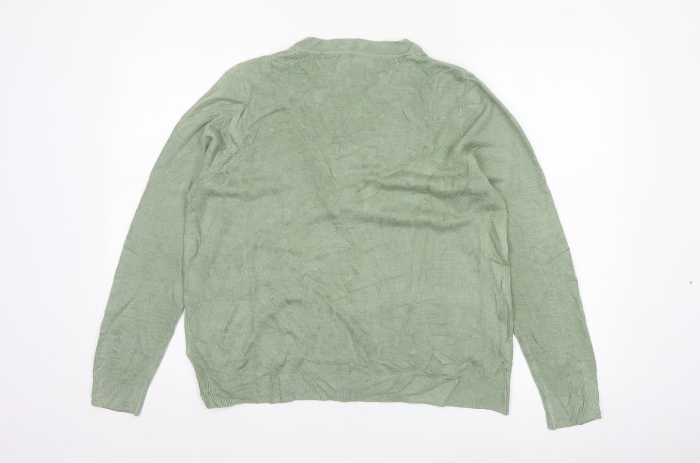 Marks & Spencer Women Green L V-Neck Long Sleeve Knit Pullover Jumper
