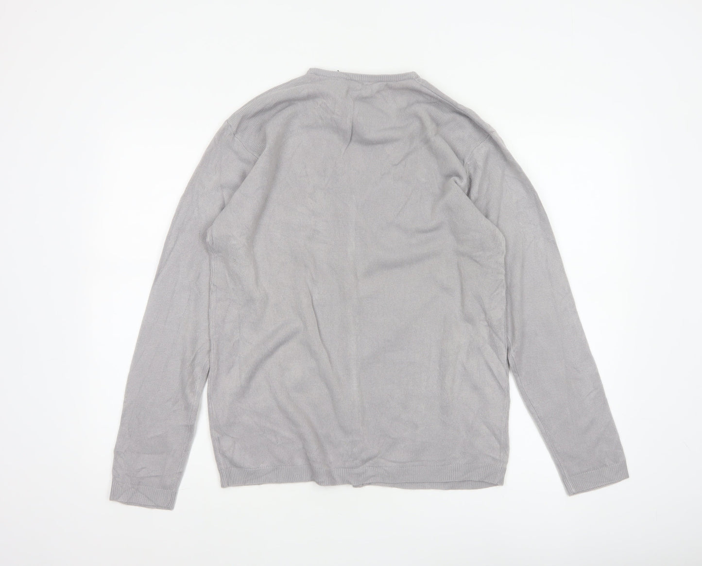 Paramour Women Grey M Floral Embroidered V-Neck Knit Cardigan