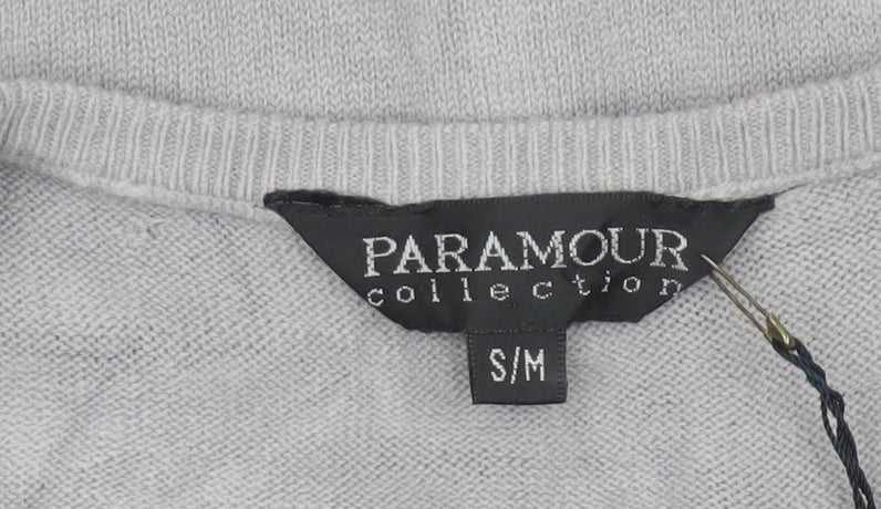 Paramour Women Grey M Floral Embroidered V-Neck Knit Cardigan