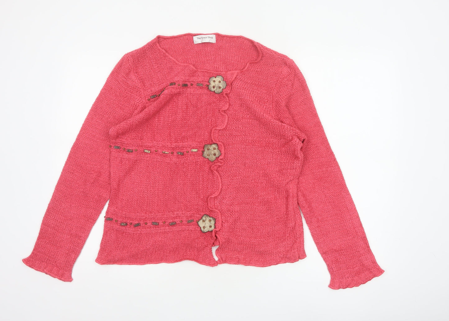 The Stock Shop Women’s Pink L Knit Button Cardigan Long Sleeve