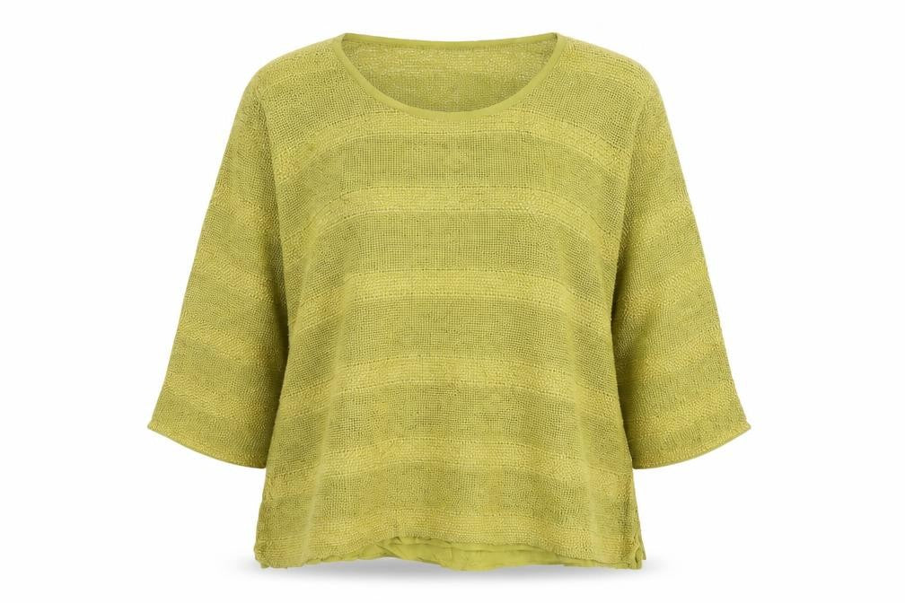 Front view of Masai Women Green L Open Knit Scoop Neck 3/4 Sleeve Jumper