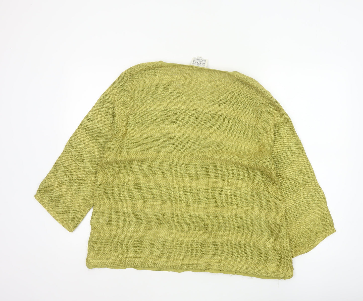 Masai Women Green L Open Knit Scoop Neck 3/4 Sleeve Jumper