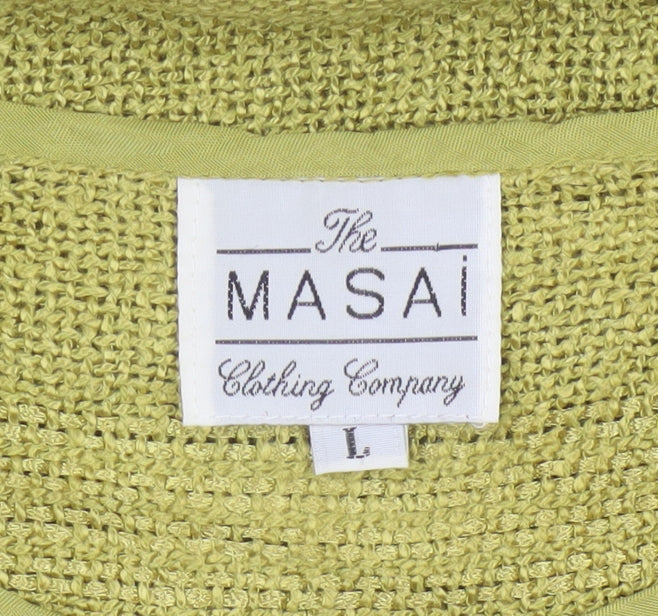 Masai Women Green L Open Knit Scoop Neck 3/4 Sleeve Jumper