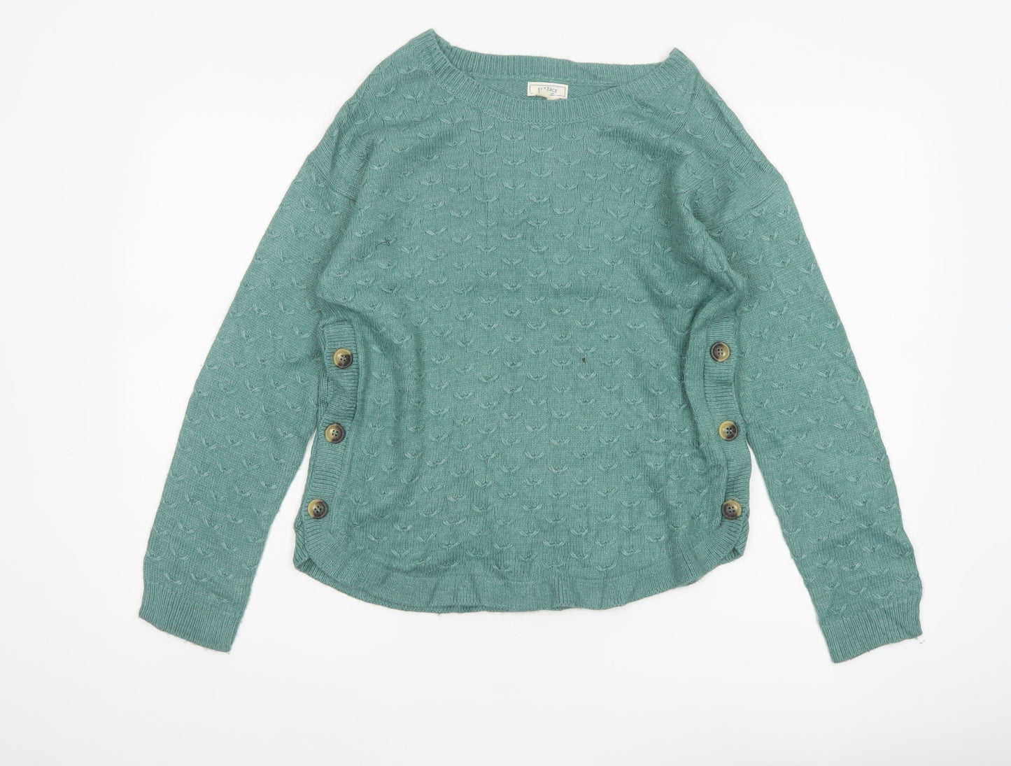 Fat Face Women’s Green UK 8 Textured Knit Button Side Jumper