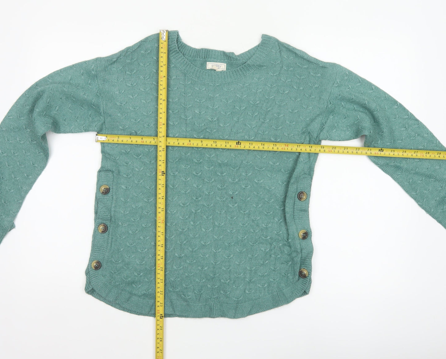 Fat Face Women’s Green UK 8 Textured Knit Button Side Jumper