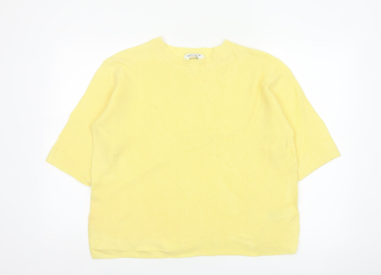 Autograph Women's Yellow M Merino Cashmere Rib Knit Short Sleeve Jumper