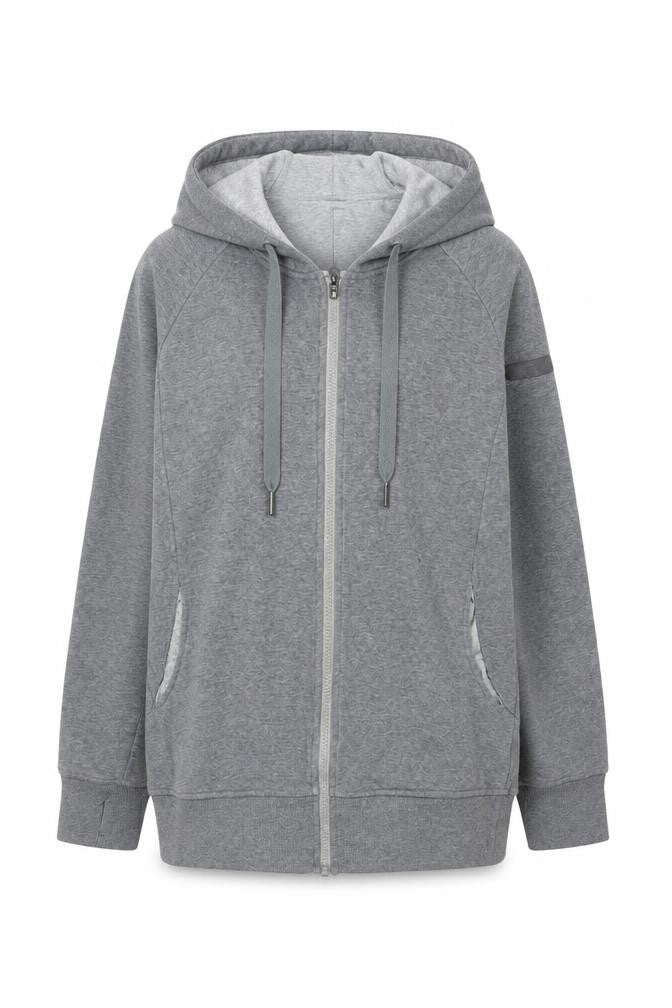 Seraphine Women Grey Medium Full Zip Hooded Maternity Fleece Hoodie