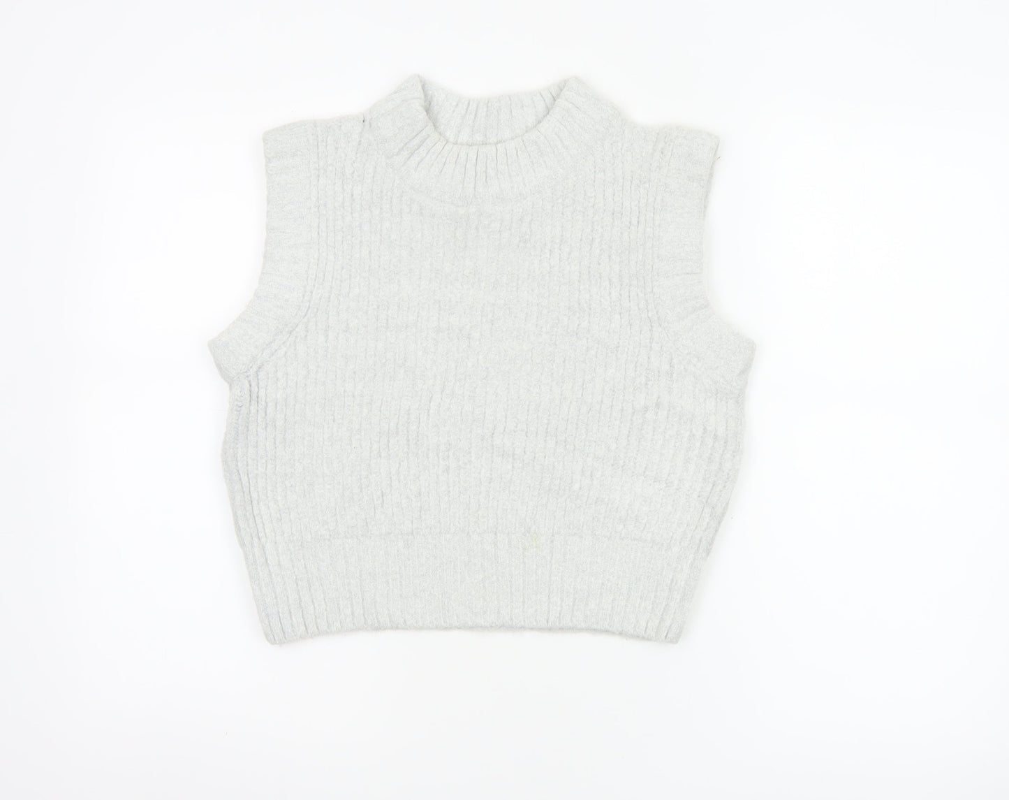 Collusion Women Grey UK 10 Ribbed High Neck Knit Tank Top