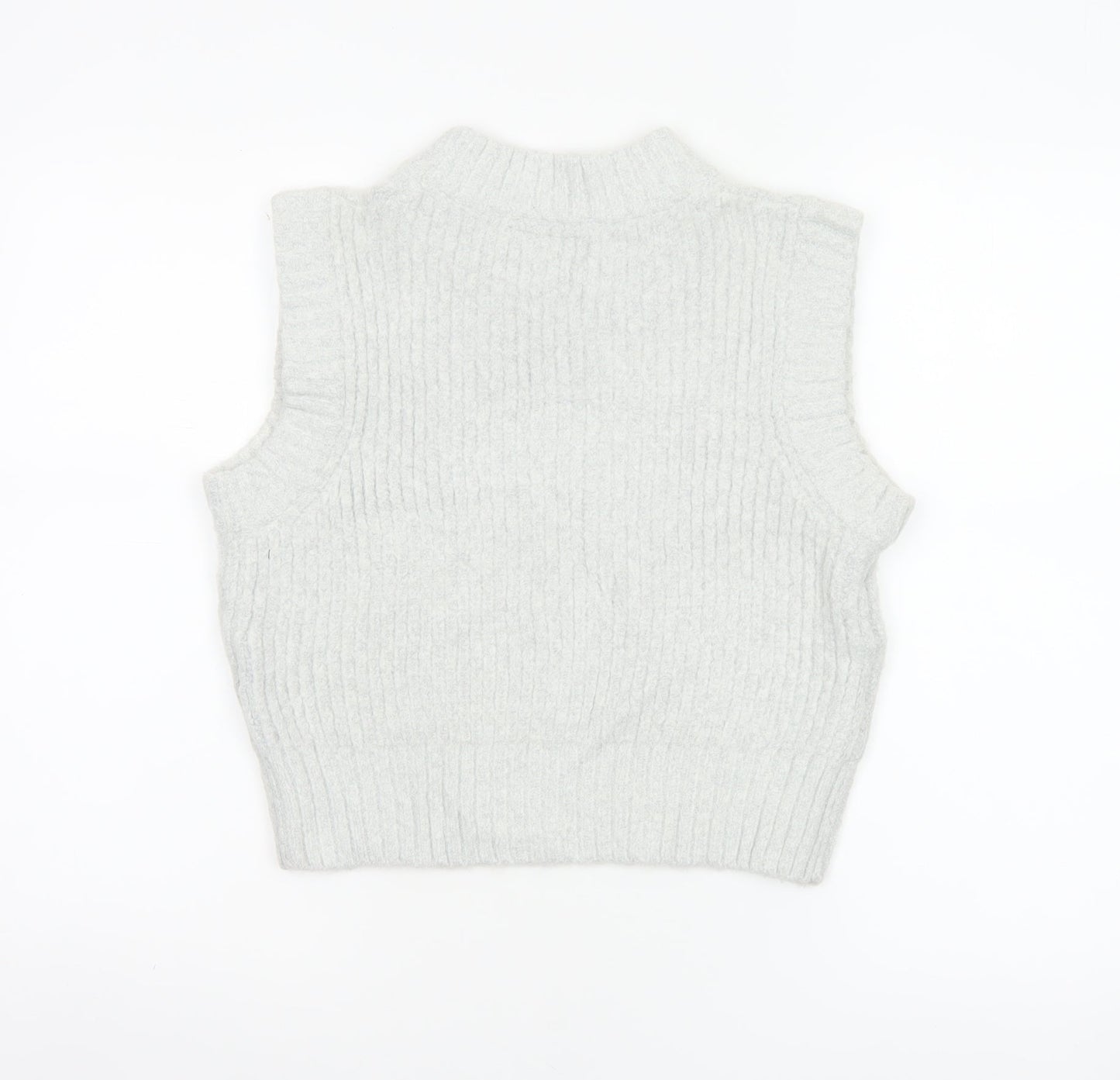 Collusion Women Grey UK 10 Ribbed High Neck Knit Tank Top