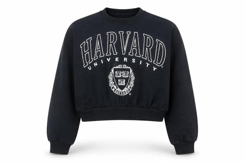 Front view of Marks & Spencer girls’ black harvard logo sweatshirt 10-11 years pullover