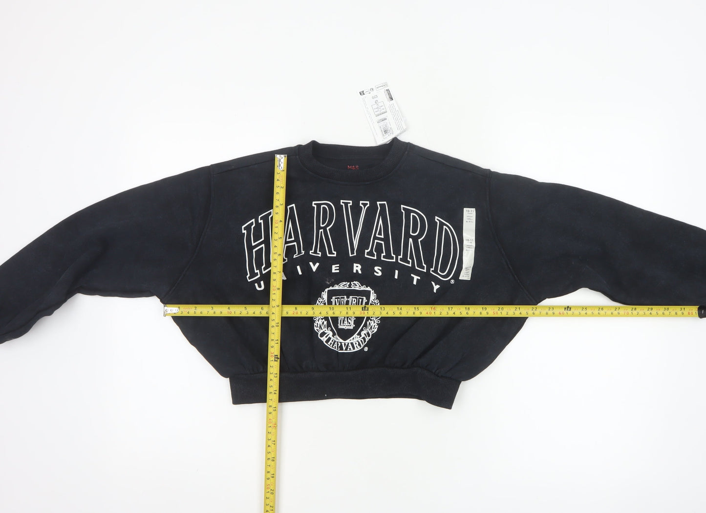 Marks and Spencer Girls Black Harvard Logo Sweatshirt 10-11 Years Pullover