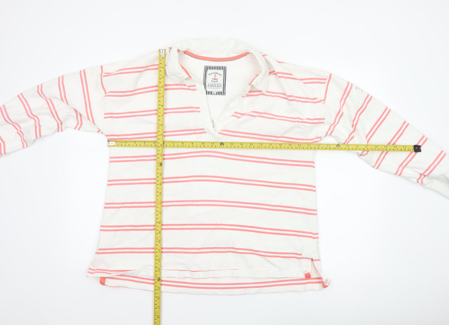 Joules Women's White Pink Stripe Collared Pullover Sweatshirt UK 16