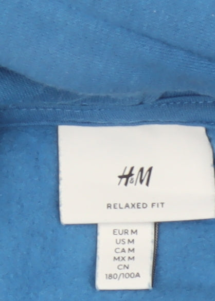 H&M Men's Blue M Relaxed Fit Pullover Hoodie Graphic Print