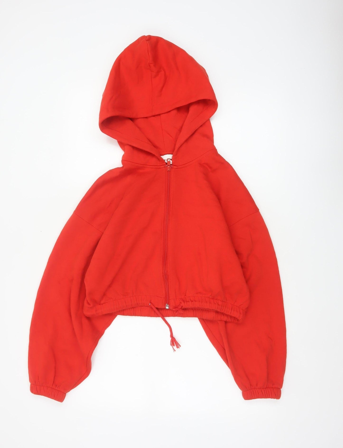H&M Women’s Red XS Full Zip Hooded Oversized Crop Hoodie