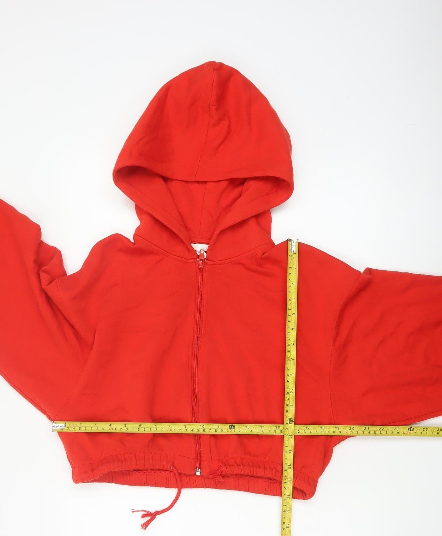 H&M Women’s Red XS Full Zip Hooded Oversized Crop Hoodie