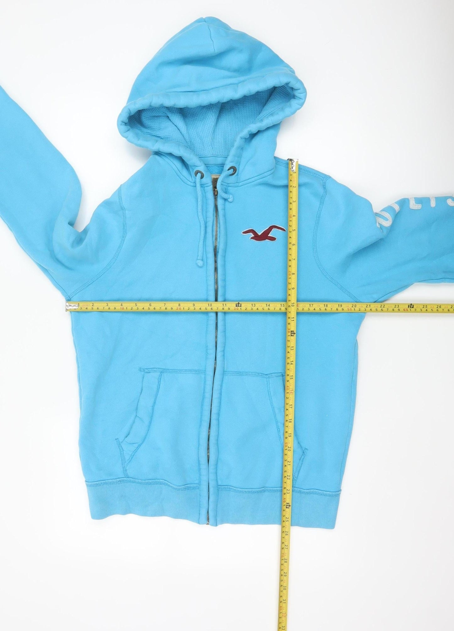 Hollister Men’s Blue M Full Zip Logo Hoodie Fleece Drawstring Pockets